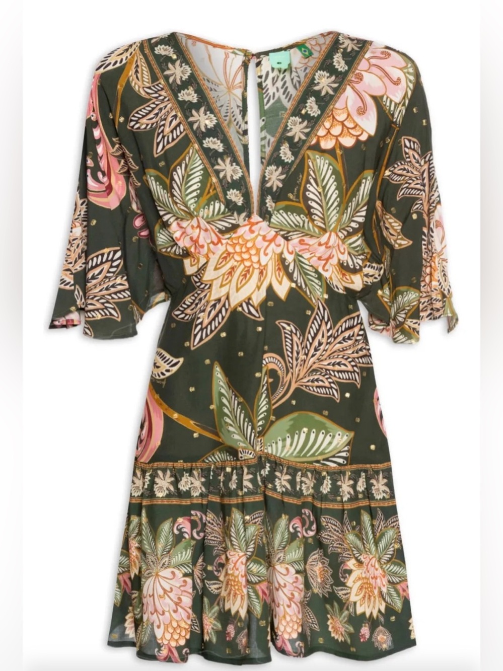 NWT FARM Rio Green Floral Delhi Open Back Mini Dress